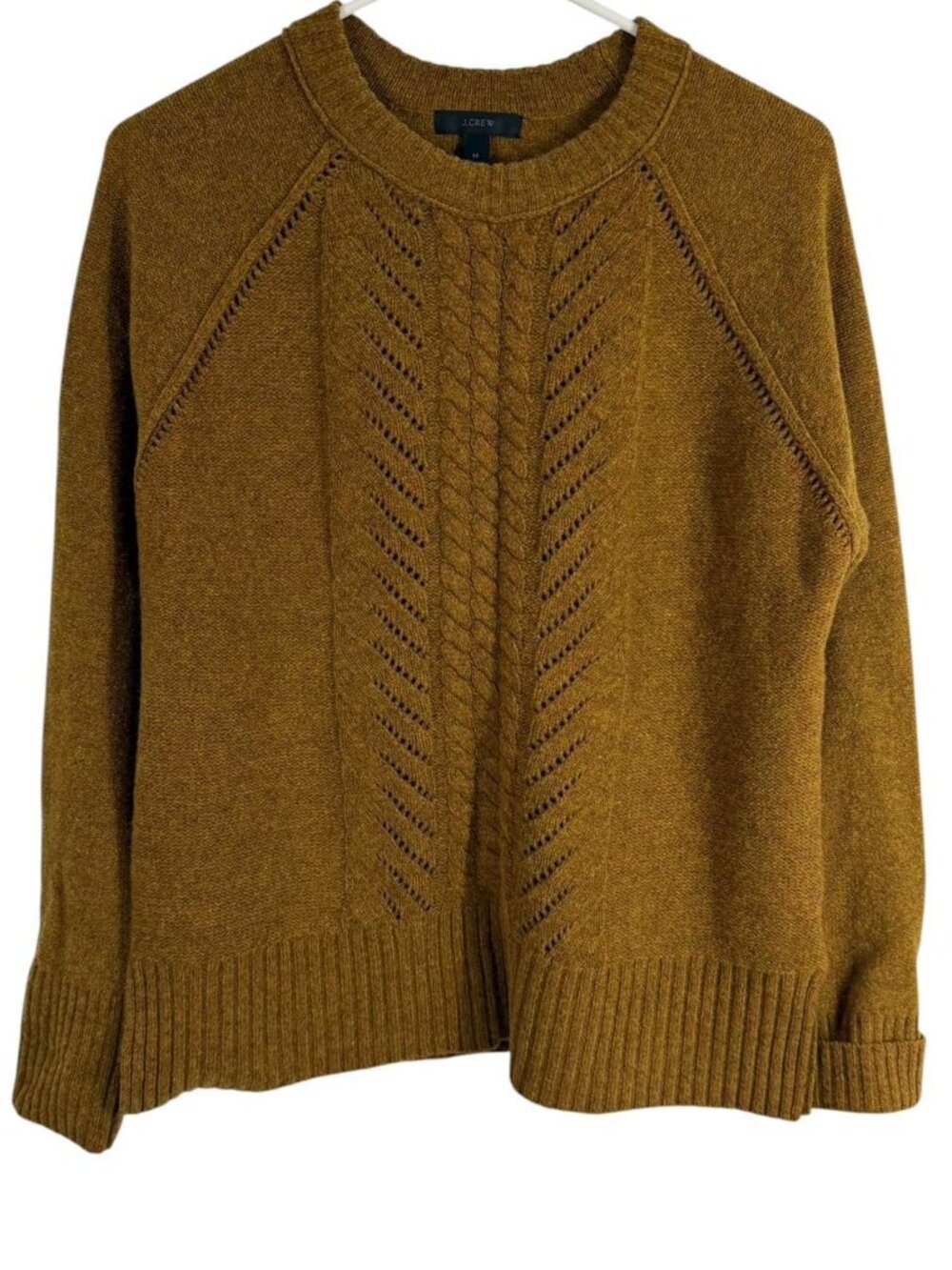 J.Crew Mustard Brown Wool Crewneck Sweater, Size Medium